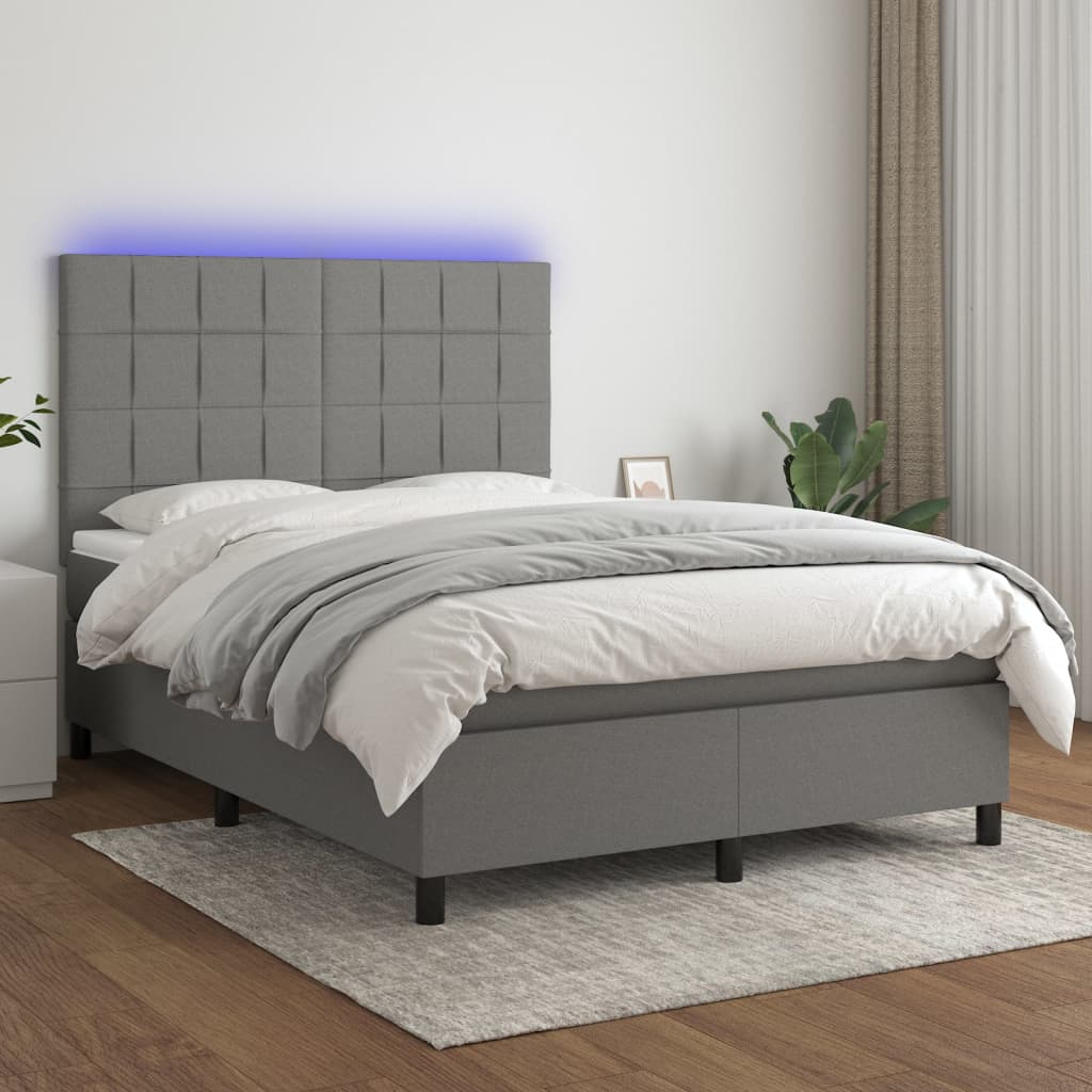 Sommier à lattes de lit et matelas et LED Gris foncé 140x200 cm - XIOS