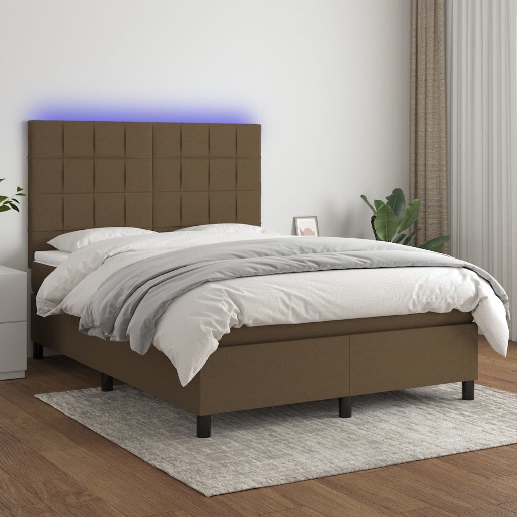 Sommier à lattes de lit matelas et LED Marron foncé 140x200 cm - XIOS