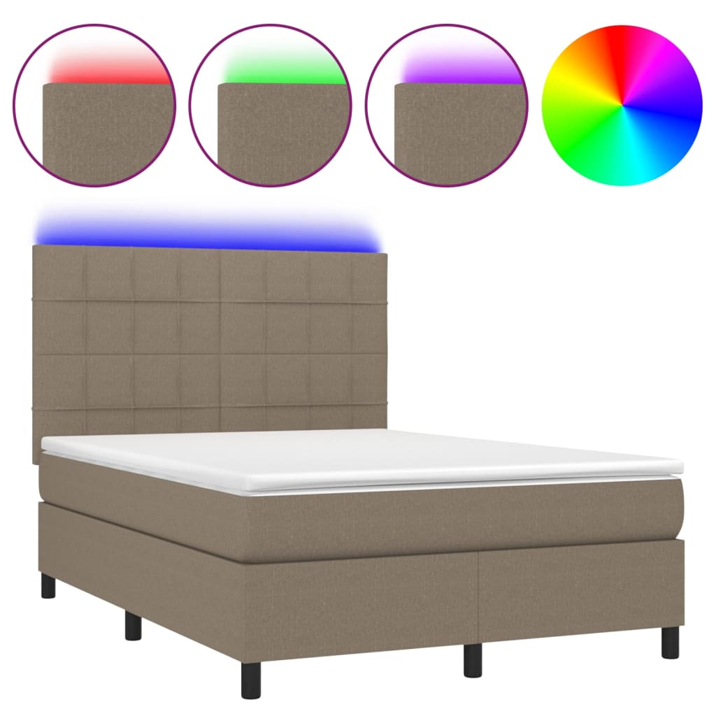 Sommier à lattes de lit et matelas et LED Taupe 140x200cm Tissu - XIOS