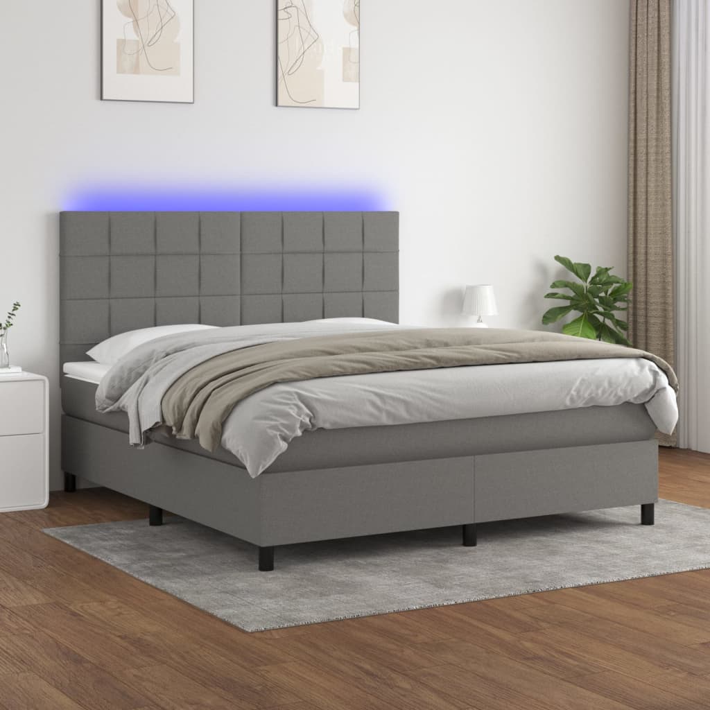 Sommier à lattes de lit et matelas et LED Gris foncé 160x200 cm - XIOS