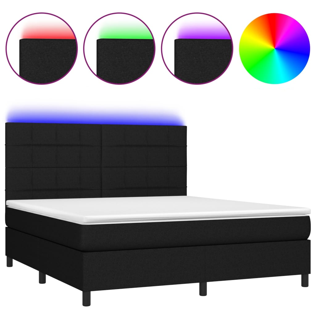 Sommier à lattes de lit et matelas et LED Noir 160x200 cm Tissu - XIOS