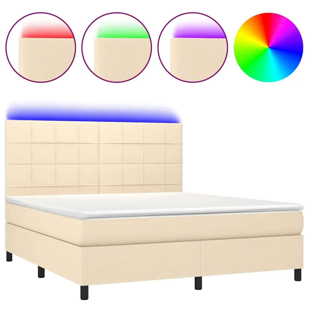 Sommier à lattes de lit et matelas et LED Crème 160x200cm Tissu - XIOS