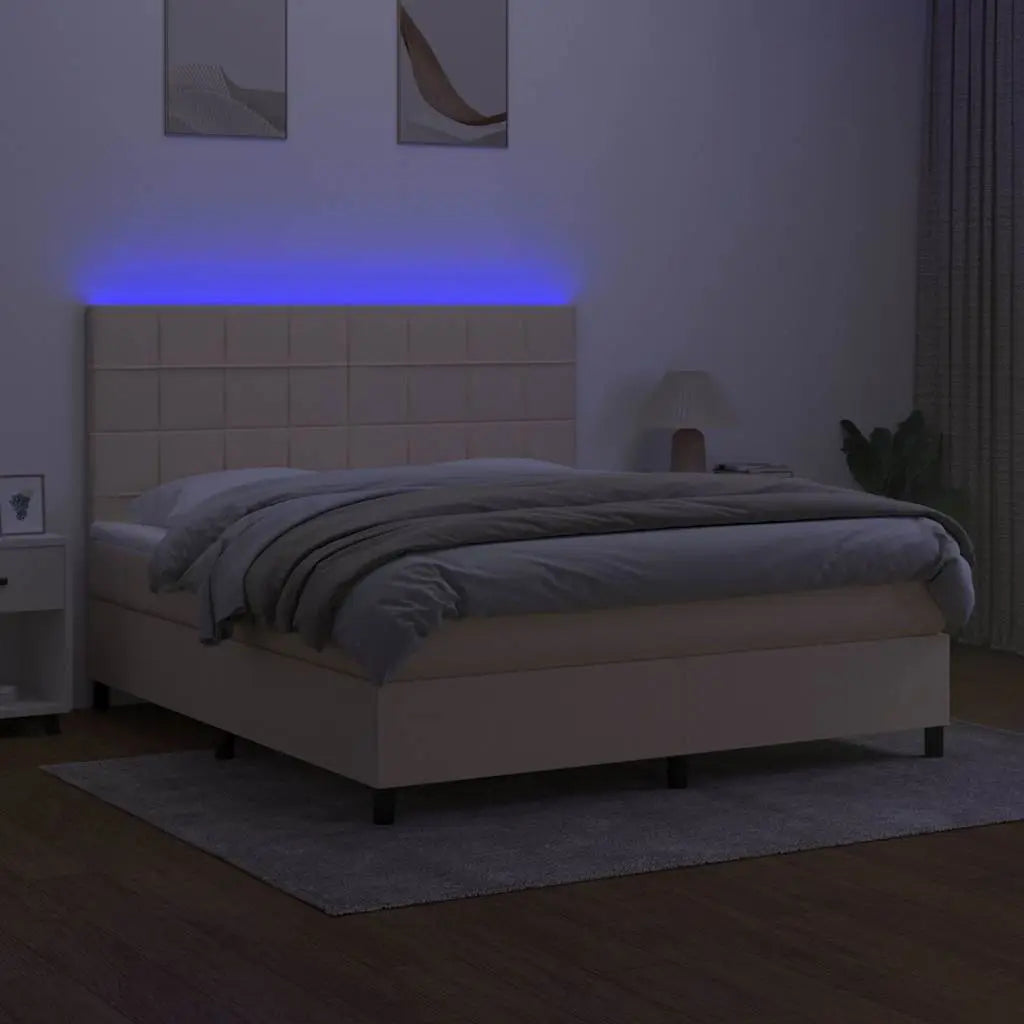 Sommier à lattes de lit et matelas et LED Crème 160x200cm Tissu - XIOS