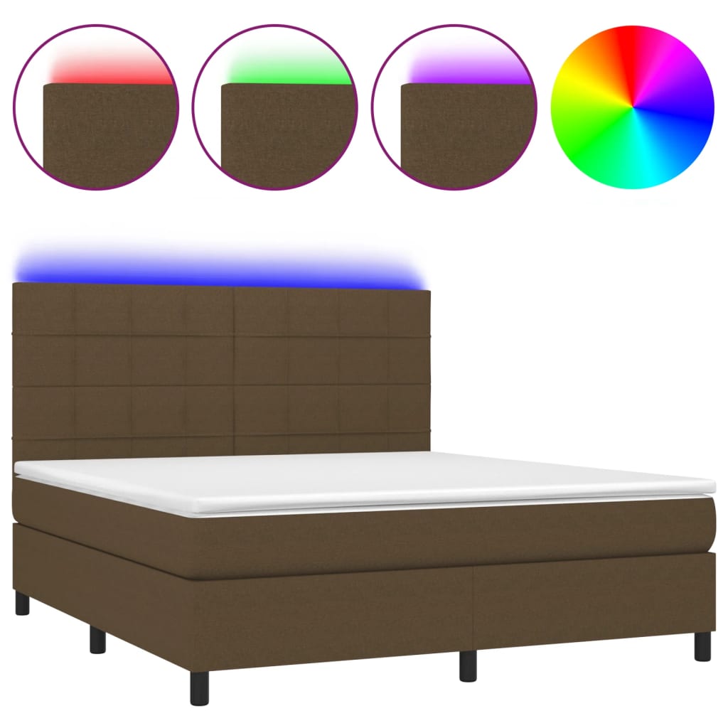 Sommier à lattes de lit matelas et LED Marron foncé 180x200cm Lits & cadres de lit vidaXL