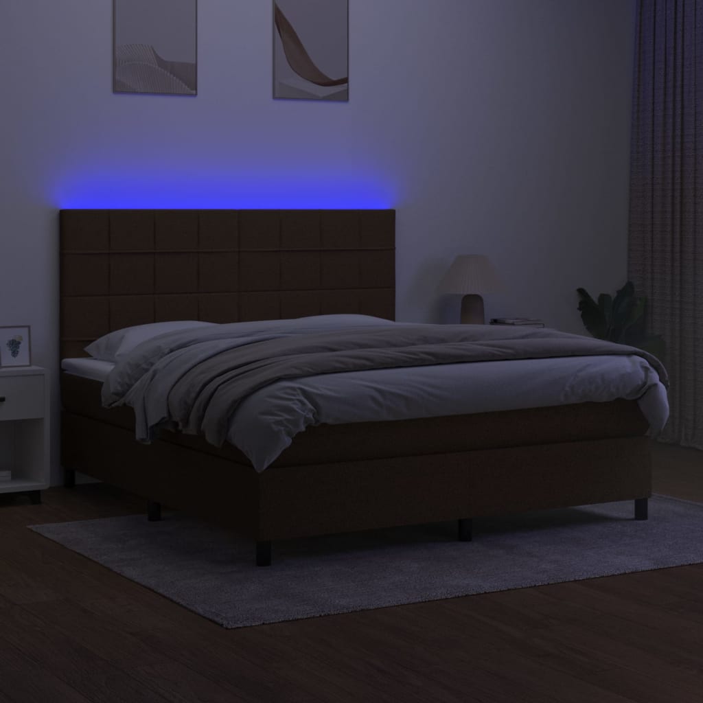 Sommier à lattes de lit matelas et LED Marron foncé 180x200cm Lits & cadres de lit vidaXL