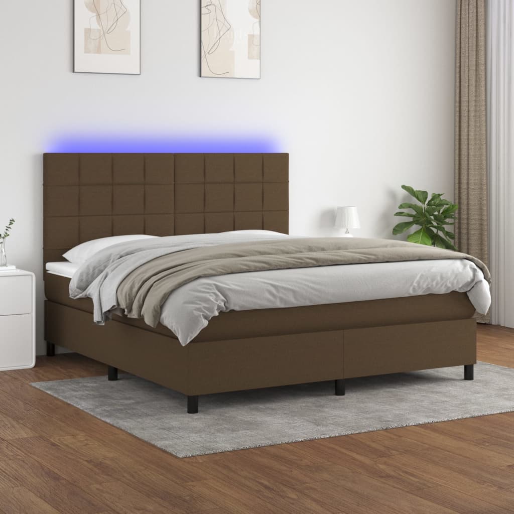Sommier à lattes de lit matelas et LED Marron foncé 180x200cm Lits & cadres de lit vidaXL