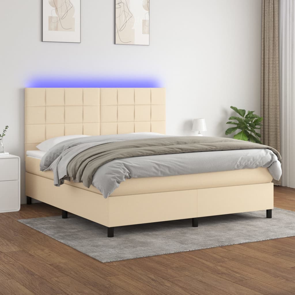 Sommier à lattes de lit et matelas et LED Crème 180x200cm Tissu - XIOS