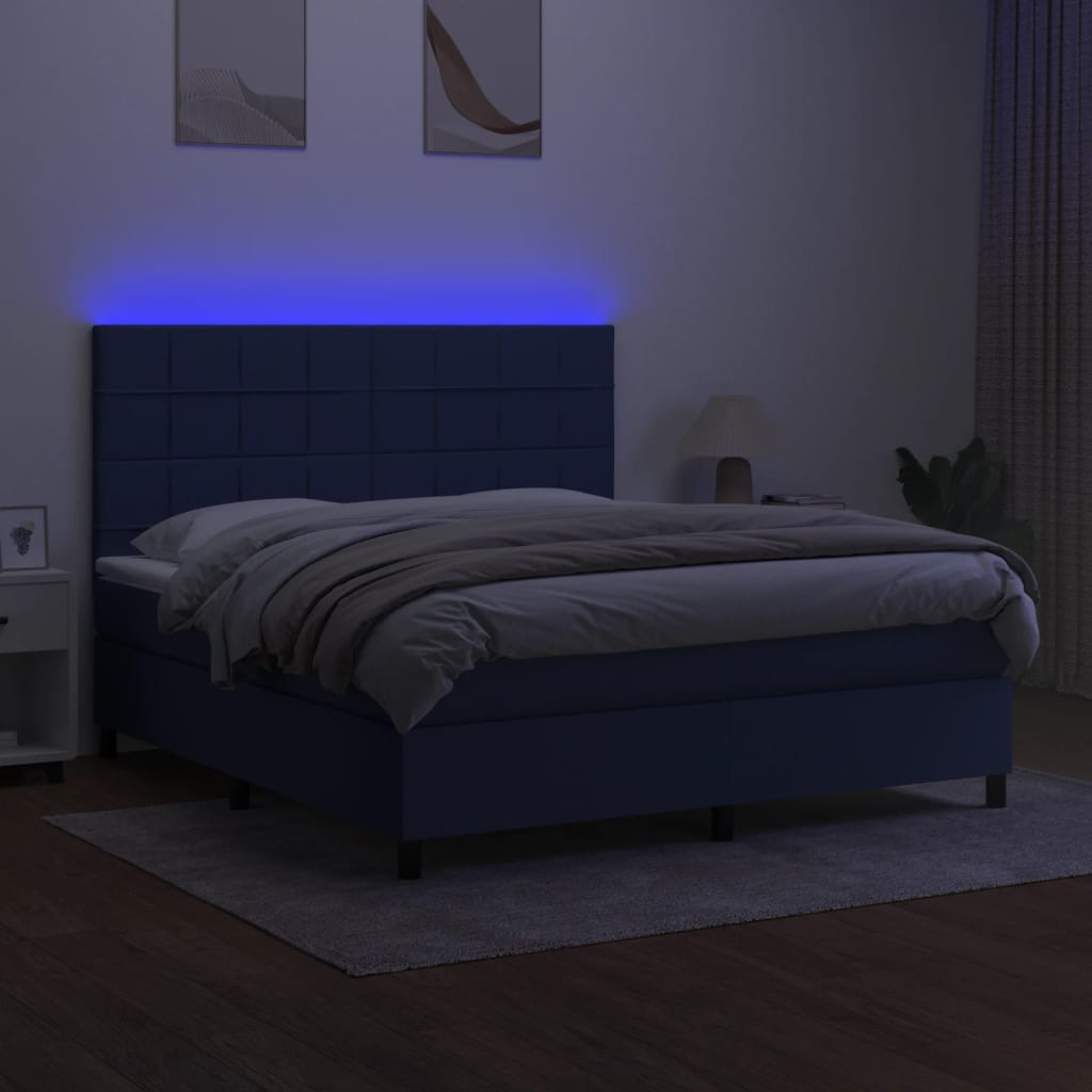 Sommier à lattes de lit et matelas et LED Bleu 180x200 cm Tissu - XIOS