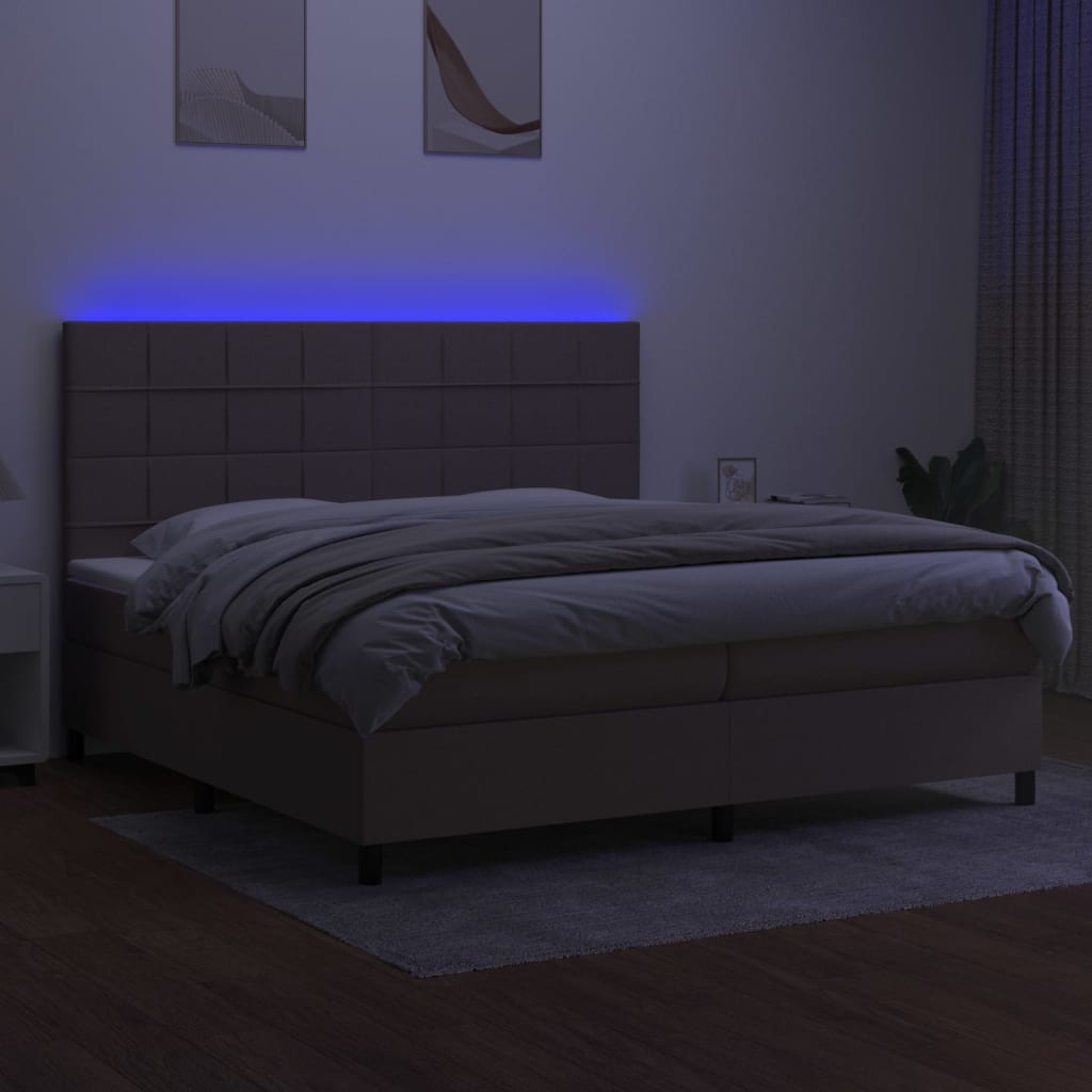 Sommier à lattes de lit et matelas et LED Taupe 200x200cm Tissu - XIOS