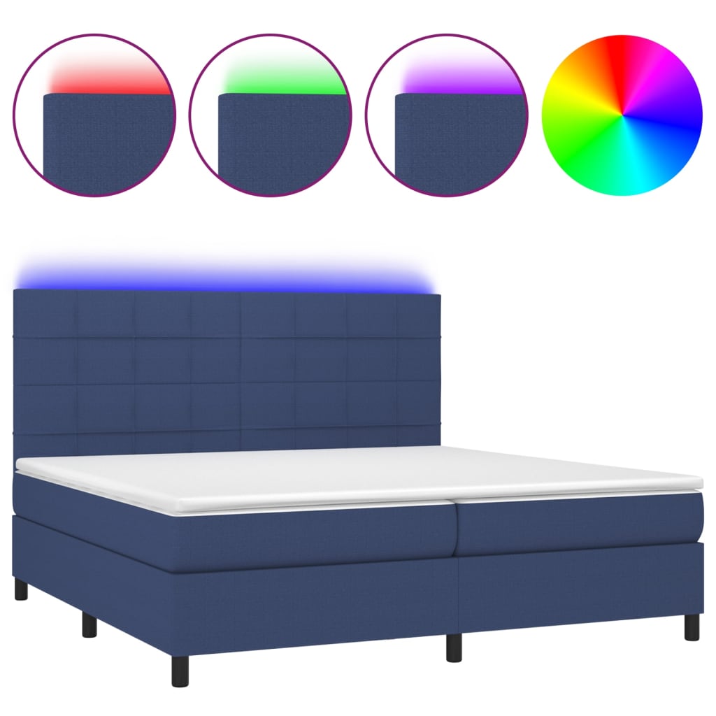 Sommier à lattes de lit et matelas et LED Bleu 200x200 cm Tissu - XIOS
