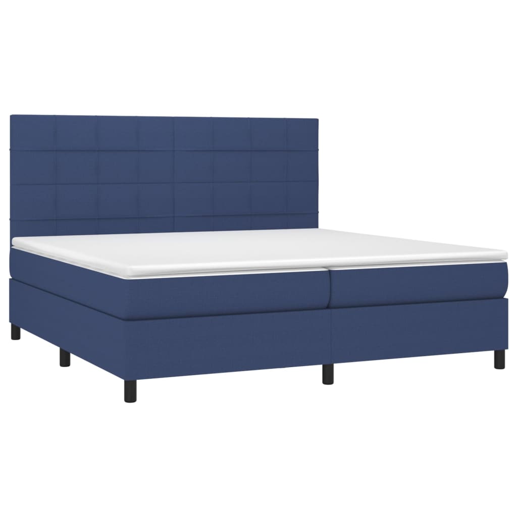 Sommier à lattes de lit et matelas et LED Bleu 200x200 cm Tissu - XIOS