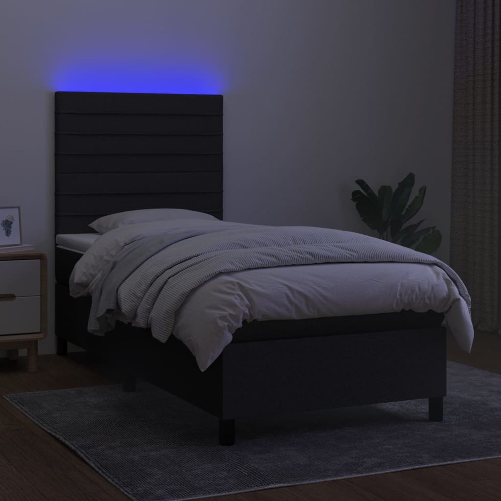 Sommier à lattes de lit avec matelas et LED Noir 80x200cm Tissu - XIOS