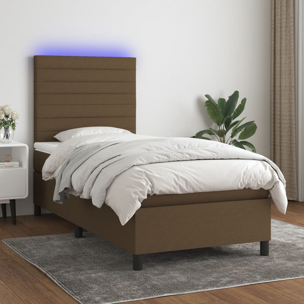 Sommier à lattes de lit et matelas et LED Marron foncé 90x190cm - XIOS