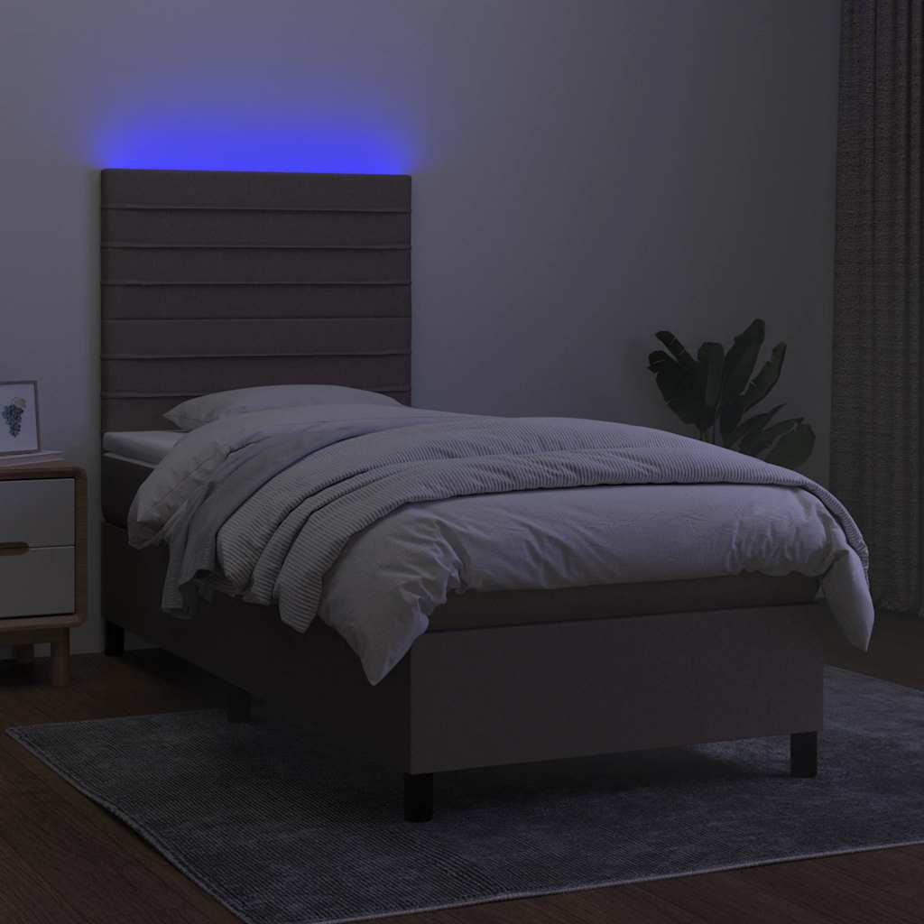 Sommier à lattes de lit et matelas et LED Taupe 90x190 cm Tissu - XIOS