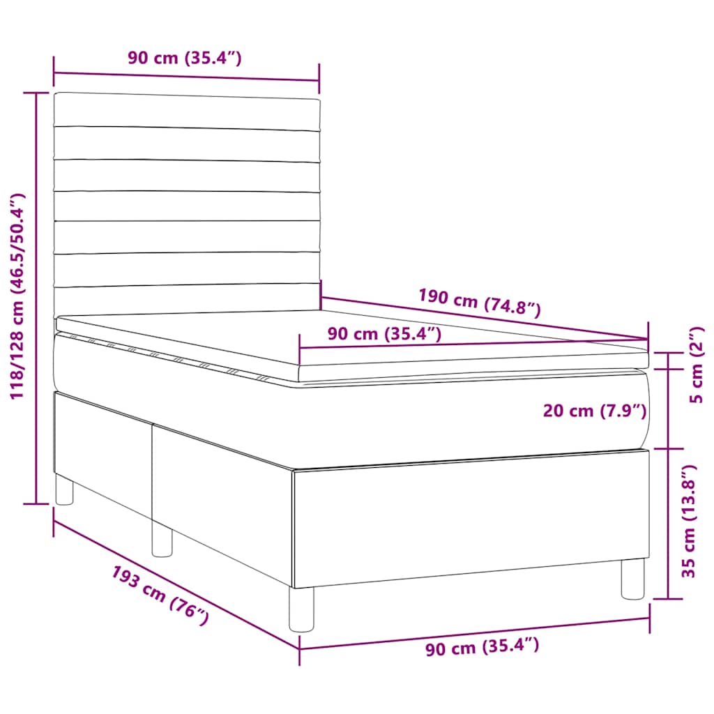 Sommier à lattes de lit et matelas et LED Taupe 90x190 cm Tissu - XIOS