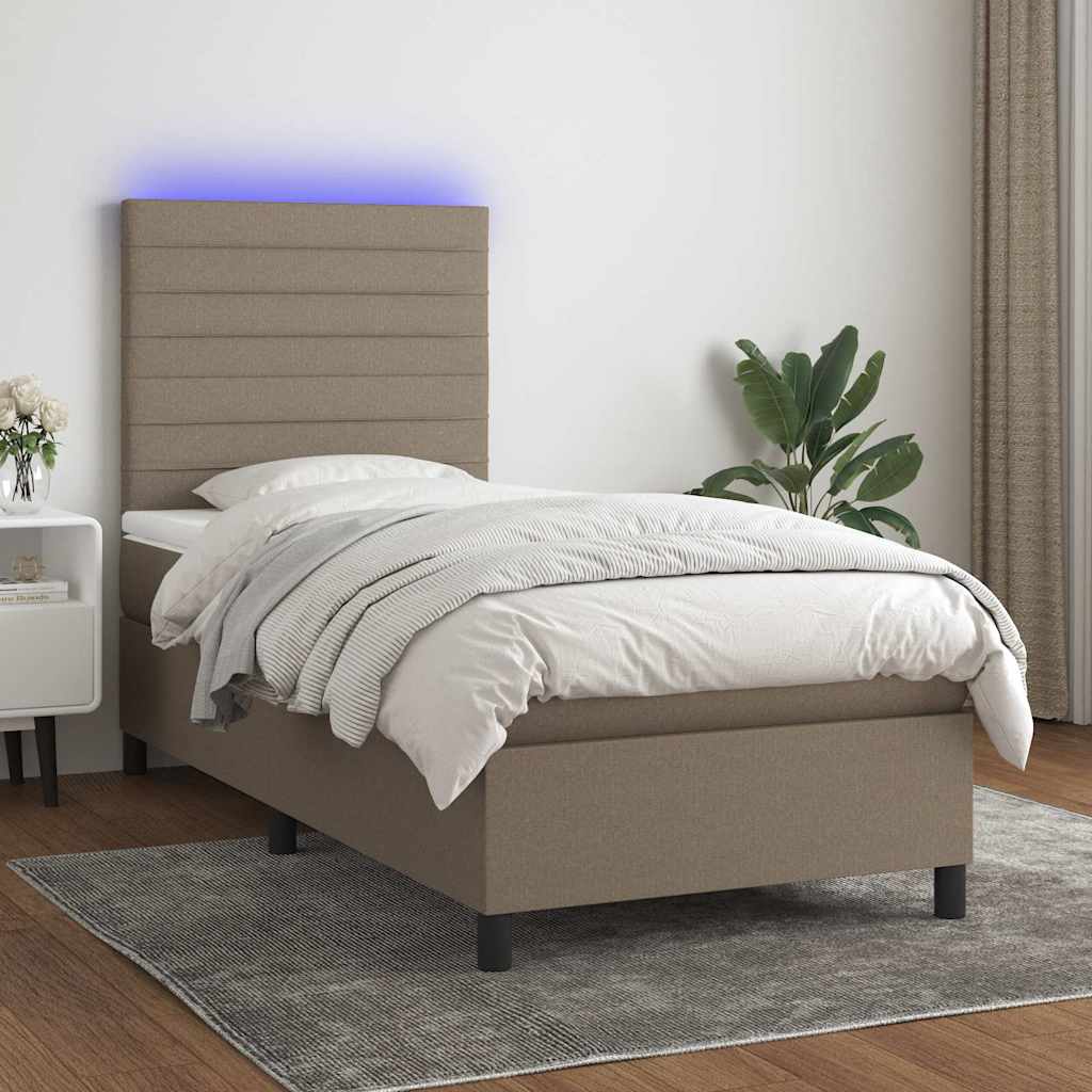 Sommier à lattes de lit et matelas et LED Taupe 90x190 cm Tissu - XIOS