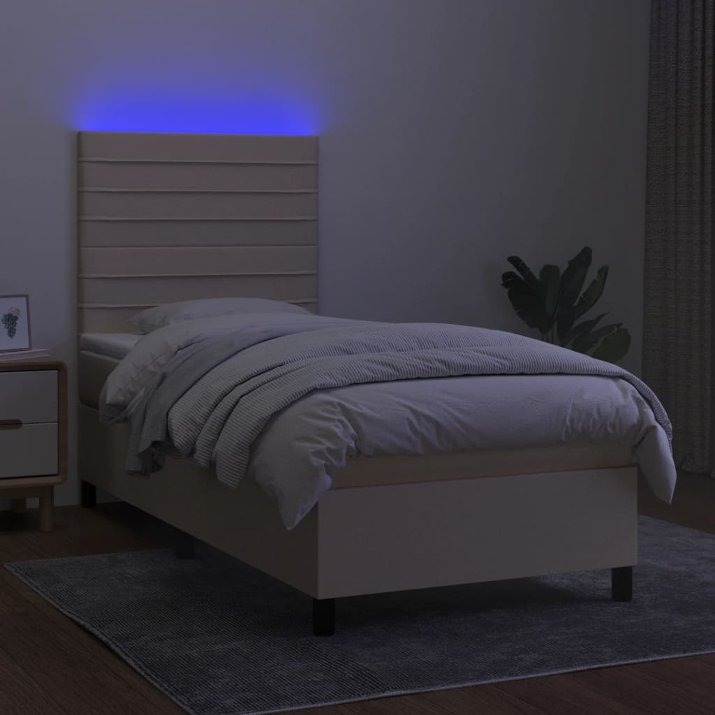 Sommier à lattes de lit et matelas et LED Crème 90x190 cm Tissu - XIOS