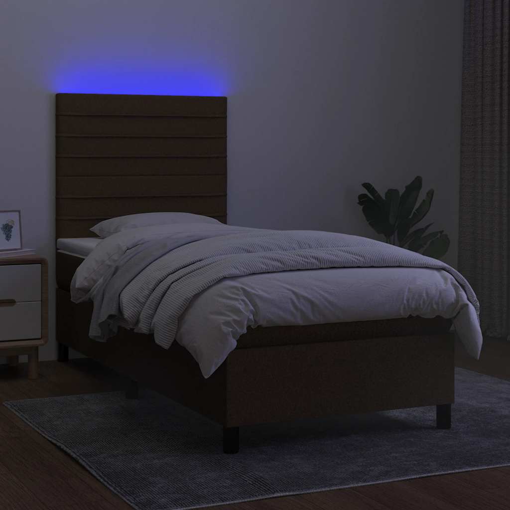 Sommier à lattes de lit et matelas et LED Marron foncé 90x200cm - XIOS