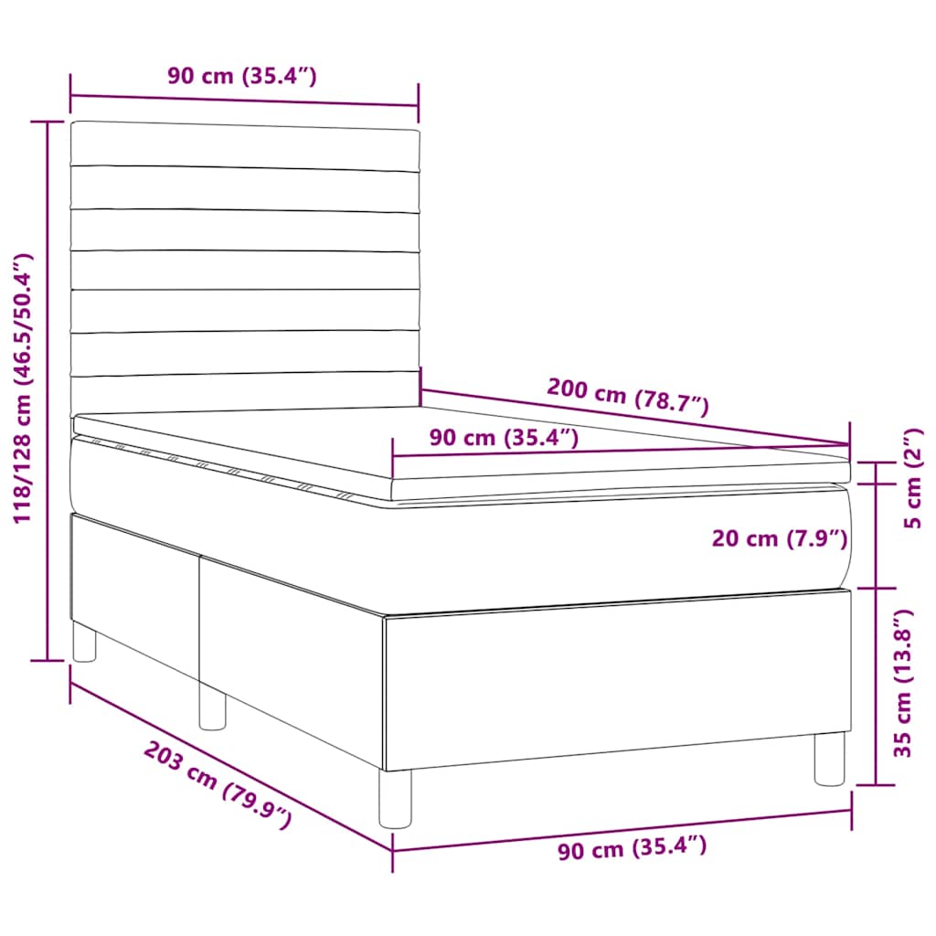 Sommier à lattes de lit et matelas et LED Marron foncé 90x200cm - XIOS