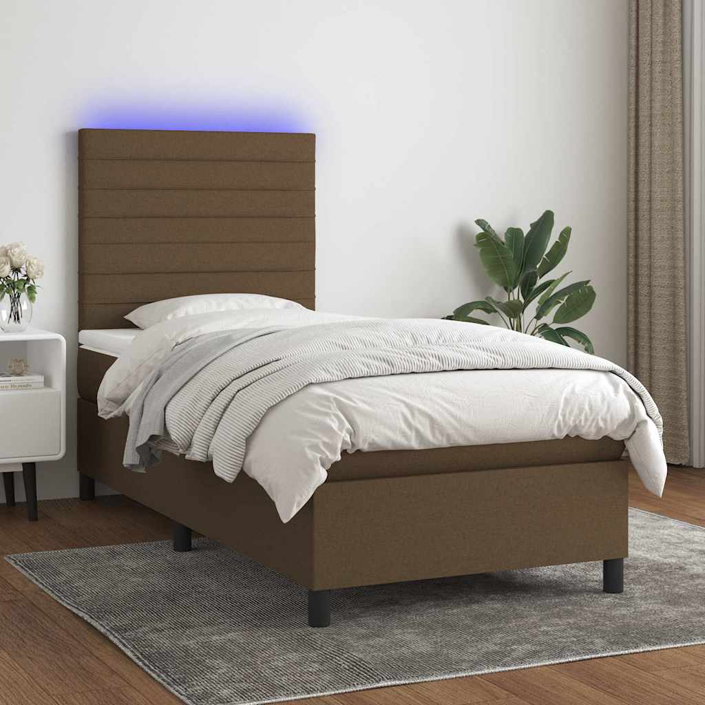 Sommier à lattes de lit et matelas et LED Marron foncé 90x200cm - XIOS