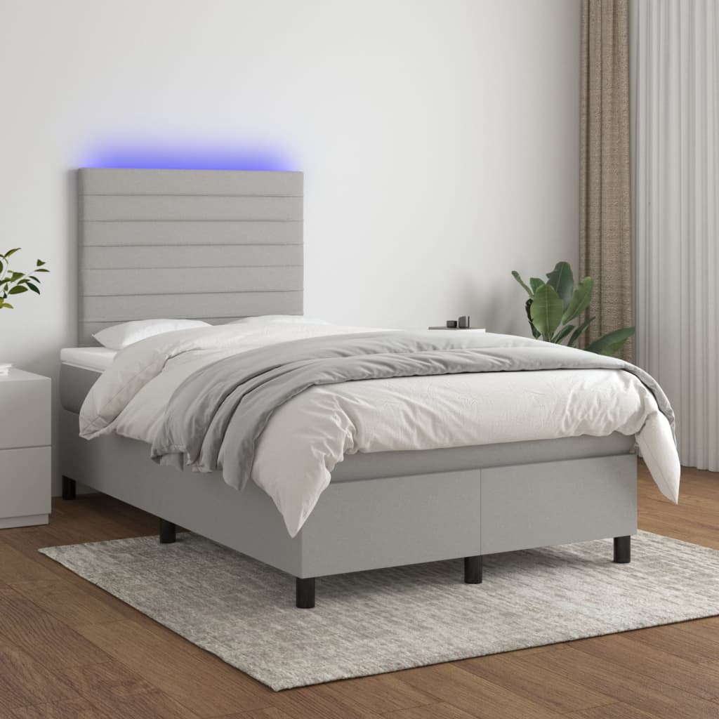 Sommier à lattes de lit et matelas et LED Gris clair 120x200 cm - XIOS