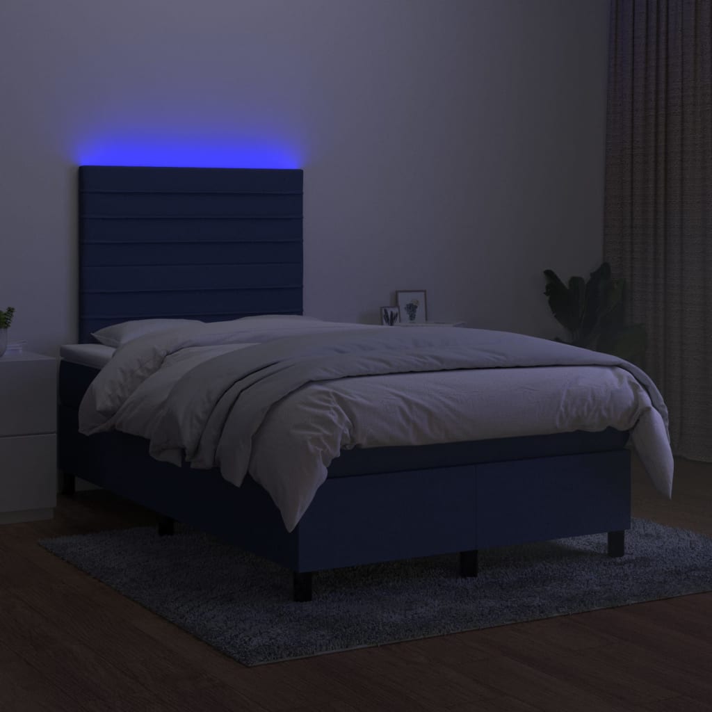 Sommier à lattes de lit et matelas et LED Bleu 120x200 cm Tissu - XIOS