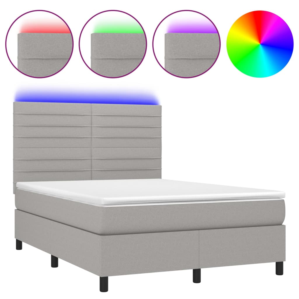 Sommier à lattes de lit et matelas et LED Gris clair 140x190 cm - XIOS
