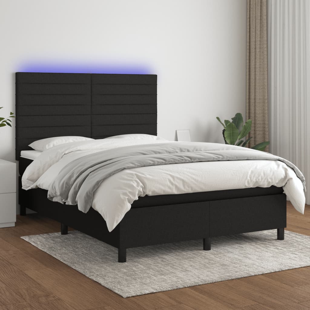 Sommier à lattes de lit et matelas et LED Noir 140x190 cm Tissu - XIOS