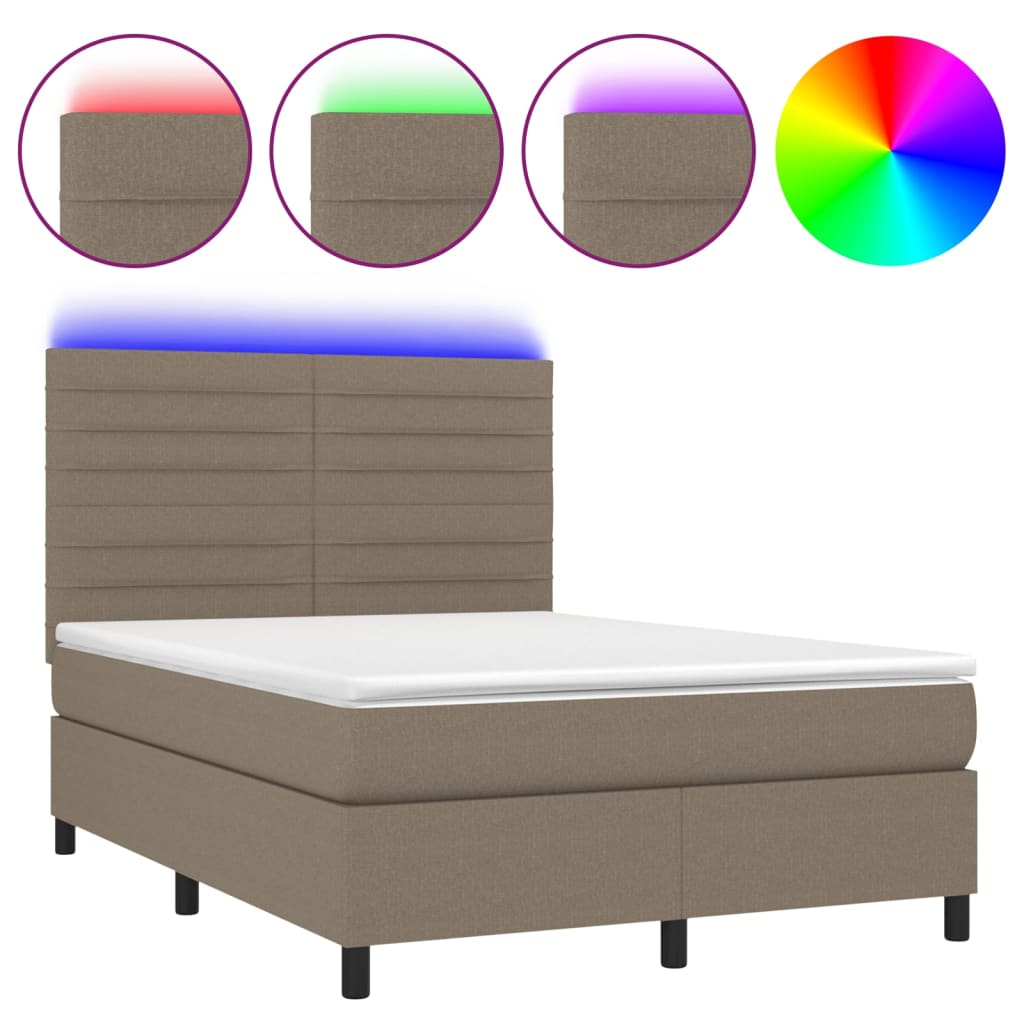 Sommier à lattes de lit et matelas et LED Taupe 140x190cm Tissu - XIOS