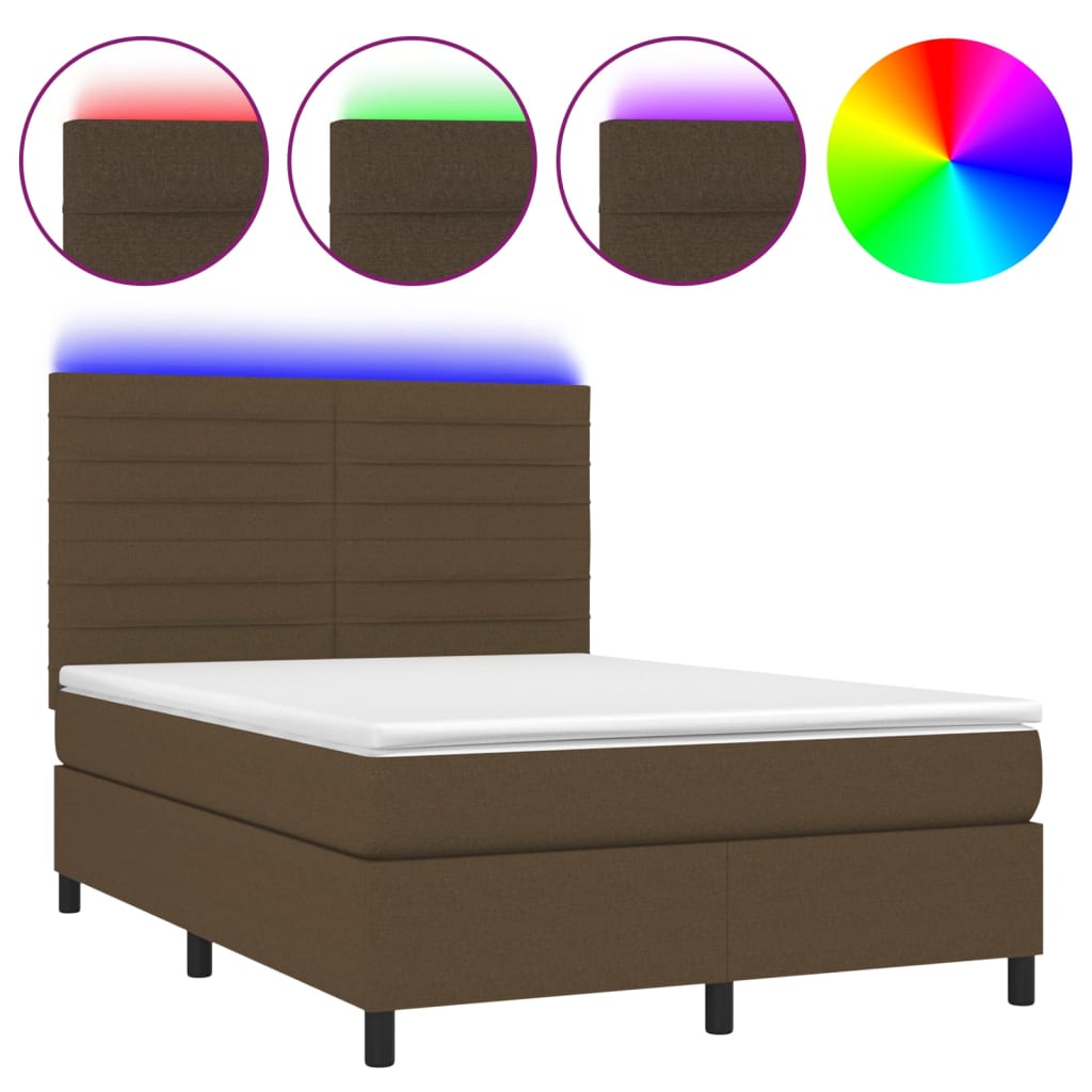 Sommier à lattes de lit matelas et LED Marron foncé 140x200 cm - XIOS