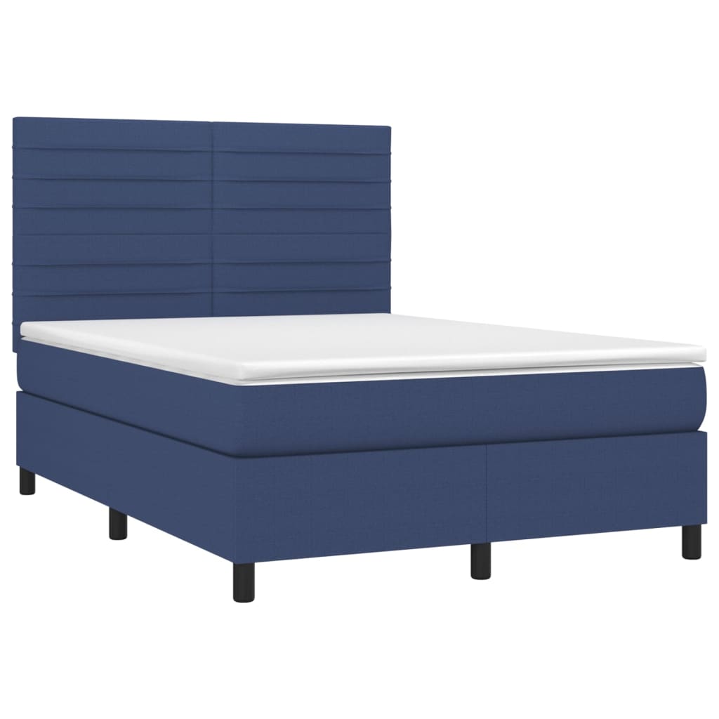 Sommier à lattes de lit et matelas et LED Bleu 140x200 cm Tissu - XIOS
