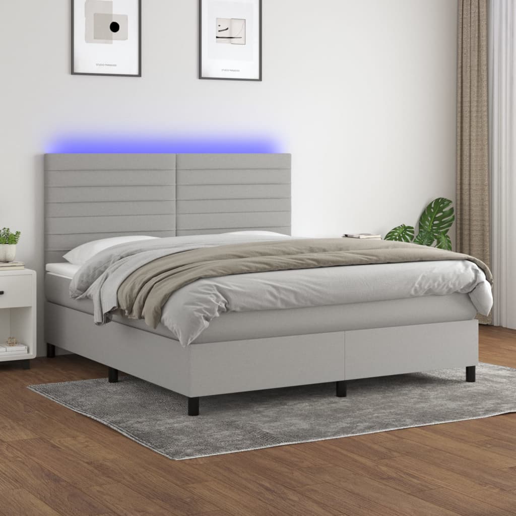 Sommier à lattes de lit et matelas et LED Gris clair 160x200 cm - XIOS