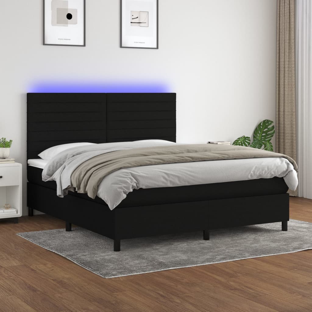 Sommier à lattes de lit et matelas et LED Noir 160x200 cm Tissu - XIOS