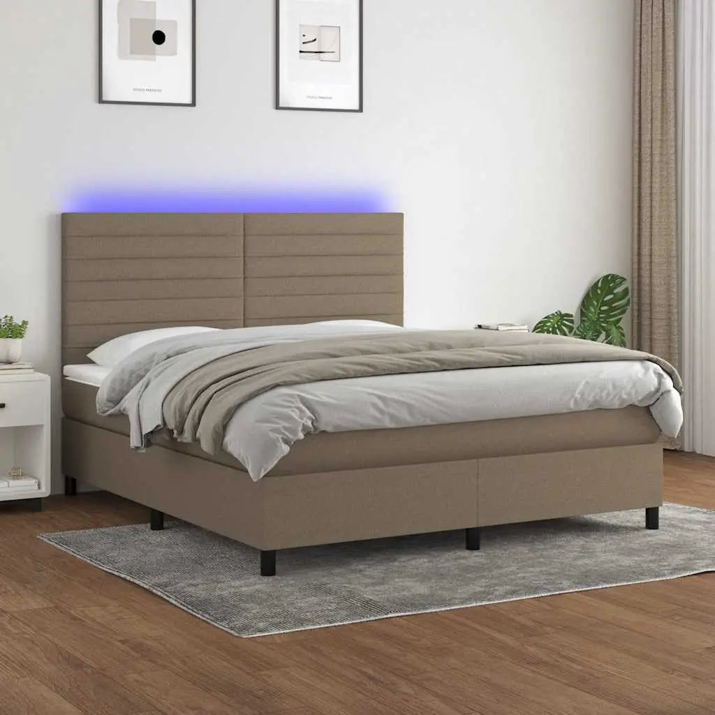 Sommier à lattes de lit et matelas et LED Taupe 160x200cm Tissu - XIOS
