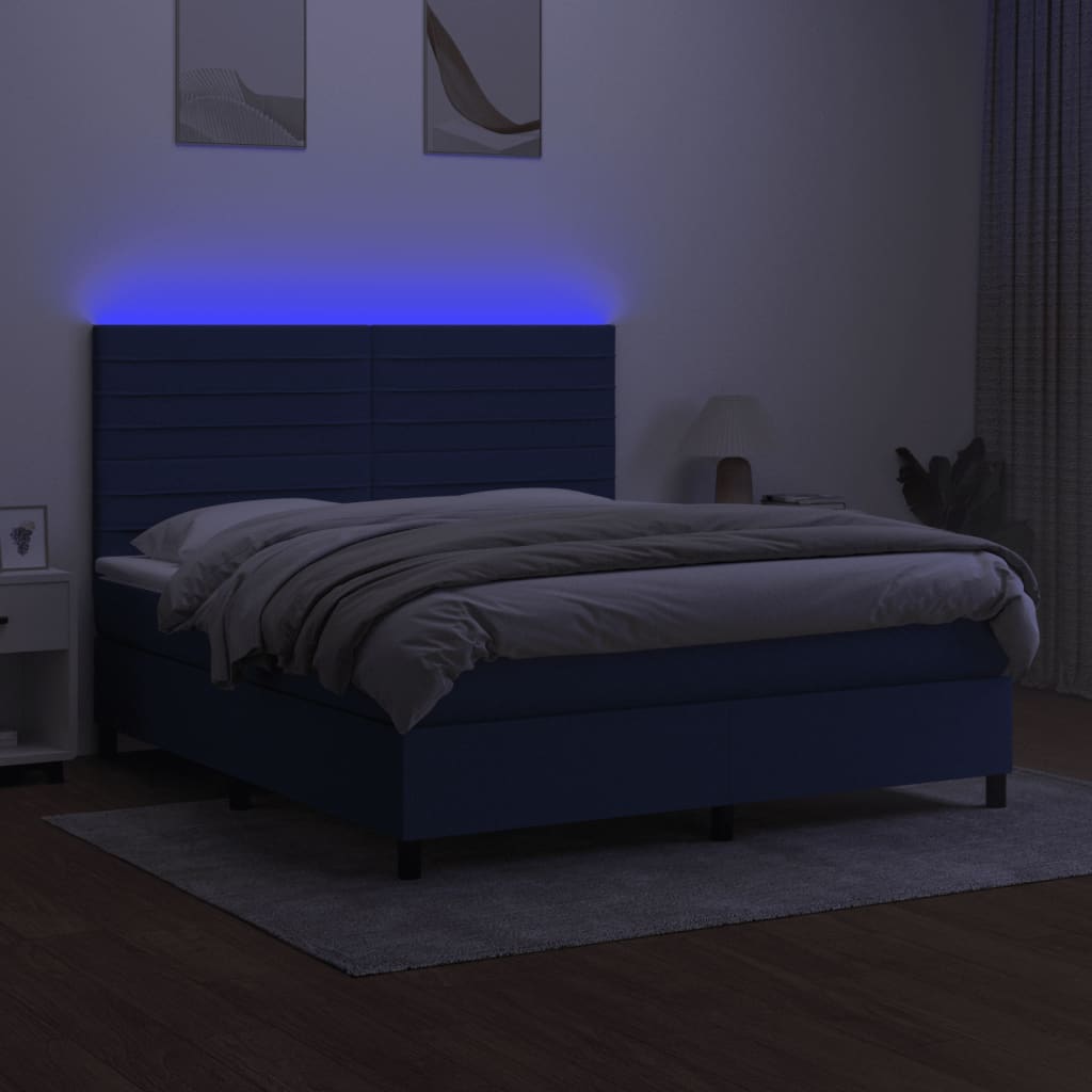 Sommier à lattes de lit et matelas et LED Bleu 160x200 cm Tissu - XIOS