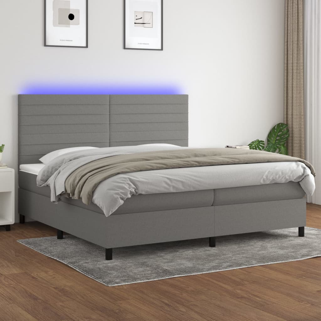 Sommier à lattes de lit et matelas et LED Gris foncé 200x200 cm - XIOS