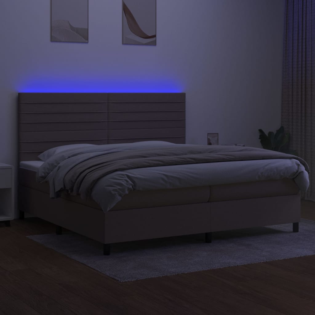 Sommier à lattes de lit et matelas et LED Taupe 200x200cm Tissu - XIOS