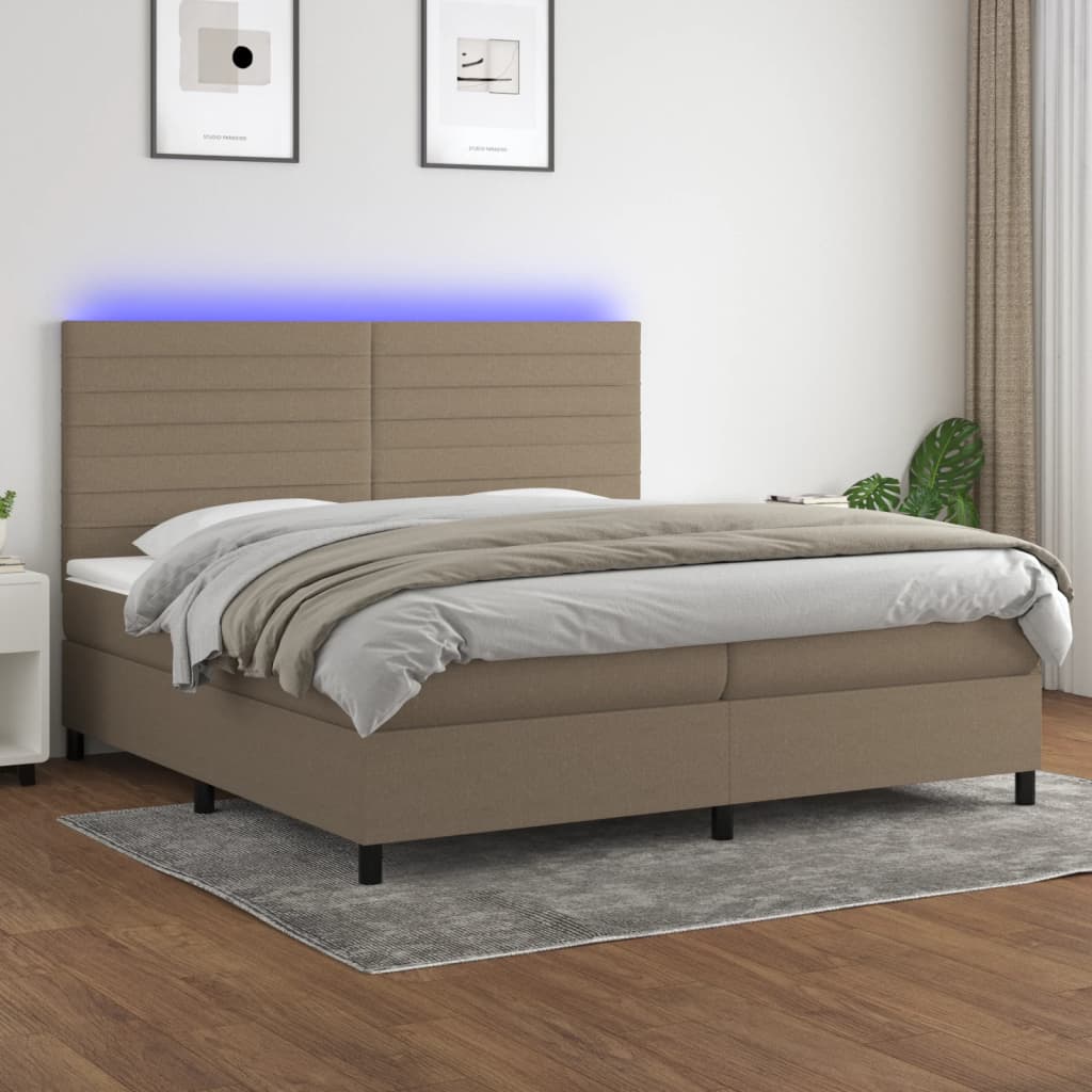 Sommier à lattes de lit et matelas et LED Taupe 200x200cm Tissu - XIOS