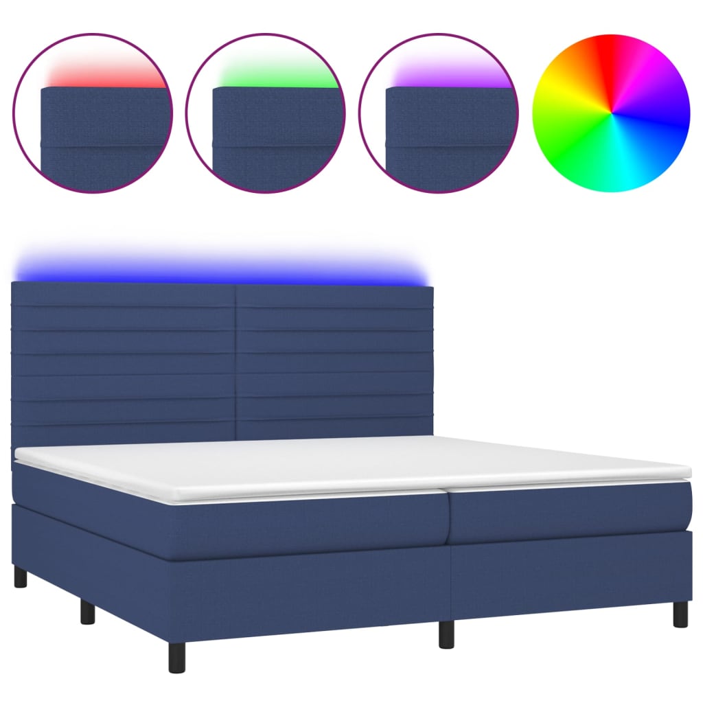 Sommier à lattes de lit et matelas et LED Bleu 200x200 cm Tissu - XIOS