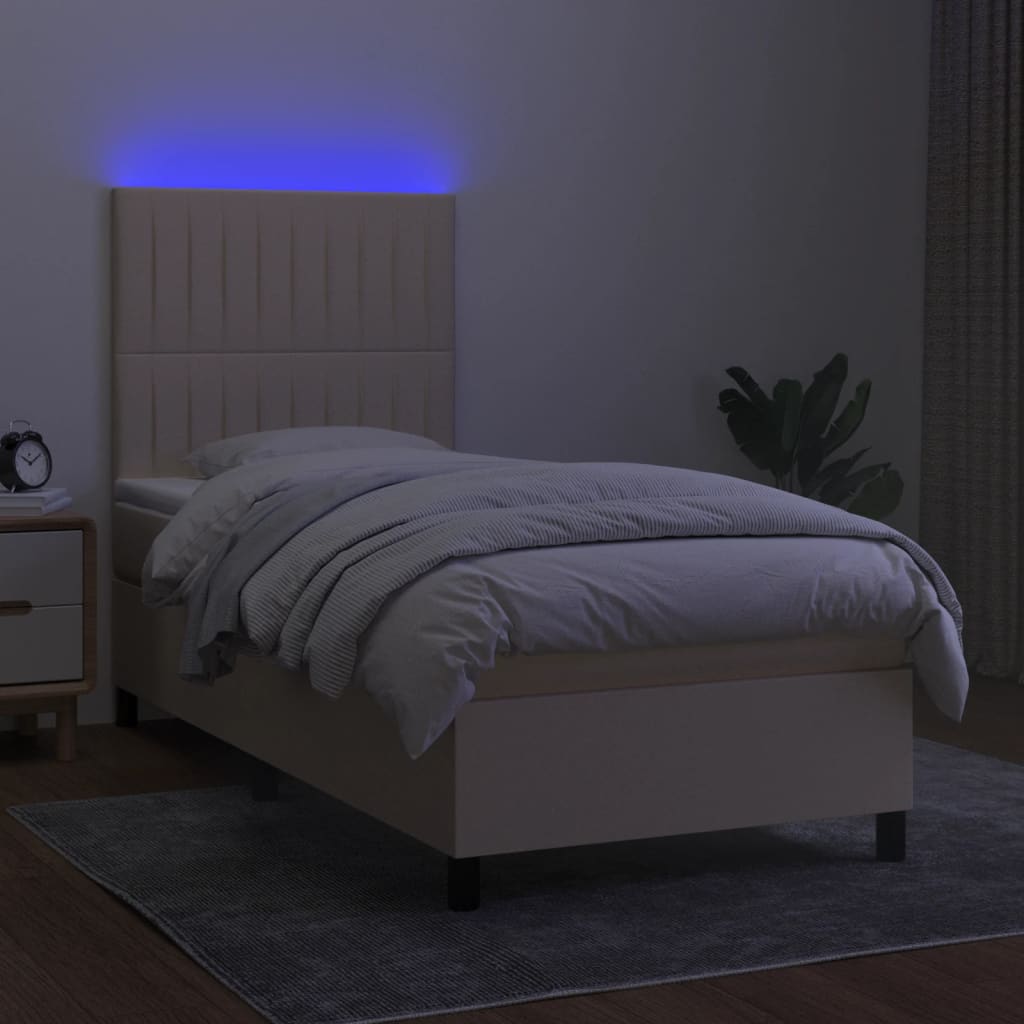 Sommier à lattes de lit et matelas et LED Crème 80x200cm Tissu - XIOS