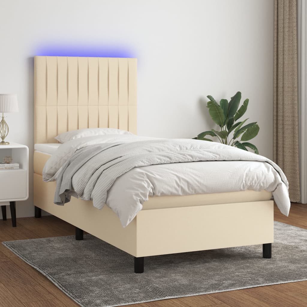 Sommier à lattes de lit et matelas et LED Crème 90x190 cm Tissu - XIOS