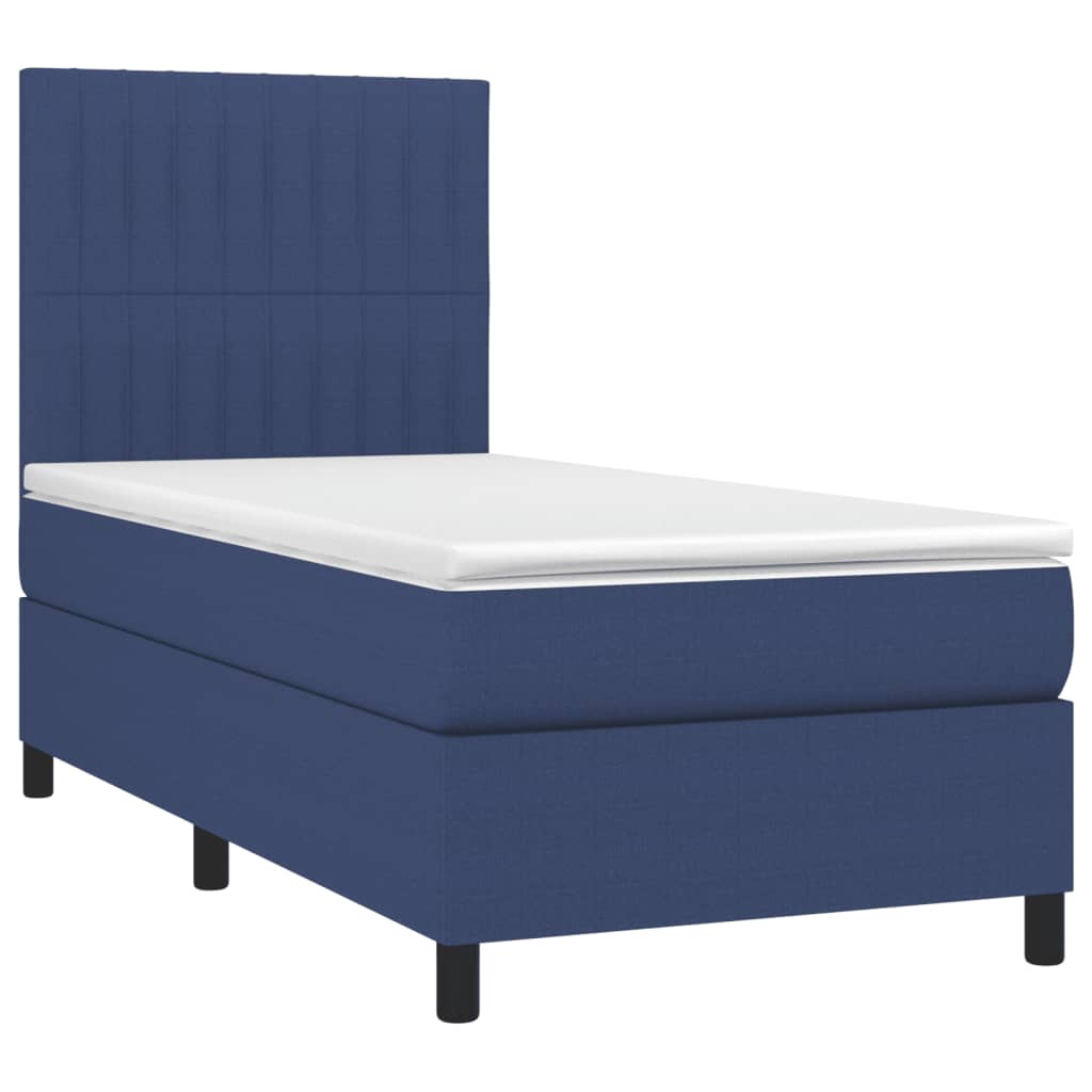 Sommier à lattes de lit et matelas et LED Bleu 100x200 cm Tissu - XIOS