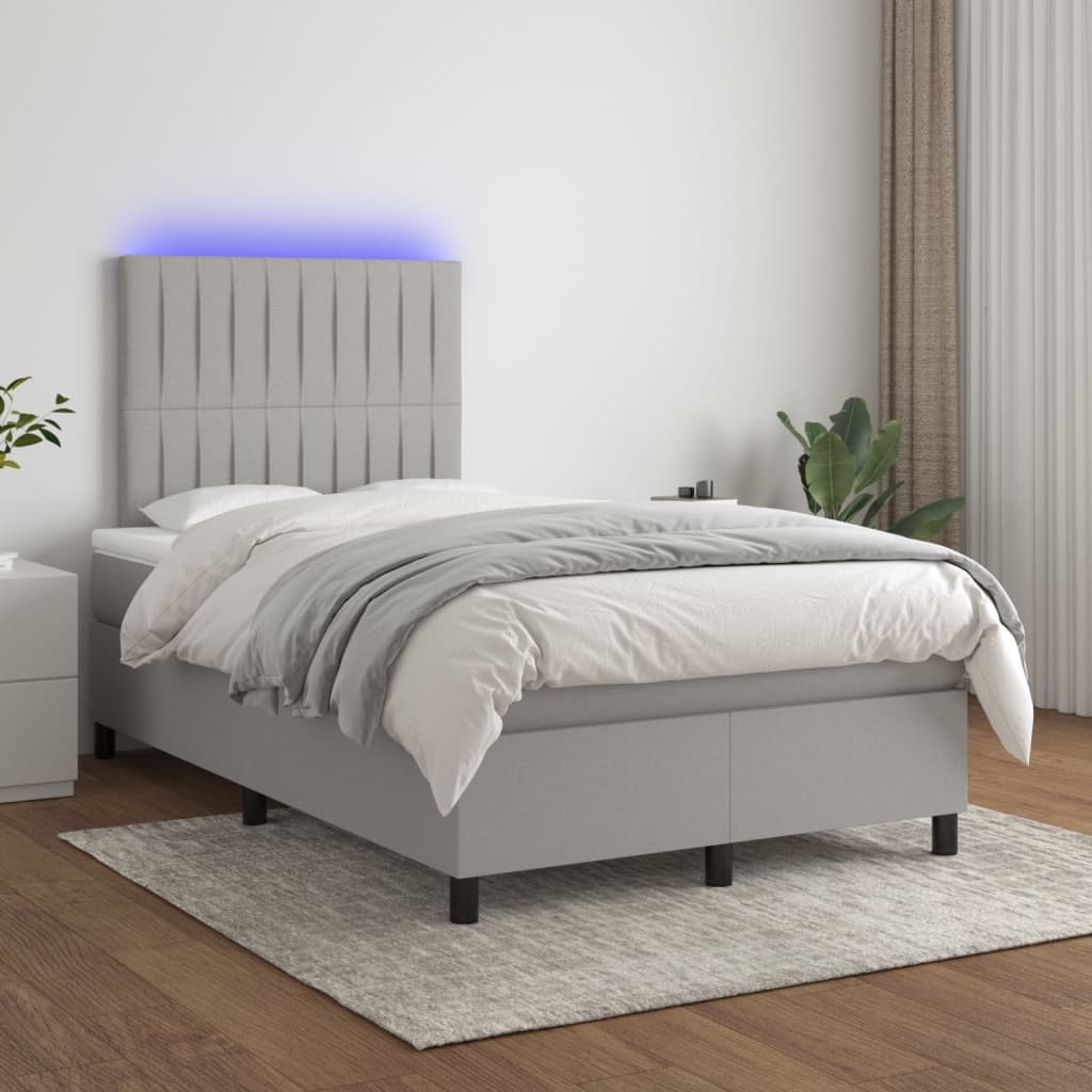 Sommier à lattes de lit et matelas et LED Gris clair 120x200 cm - XIOS