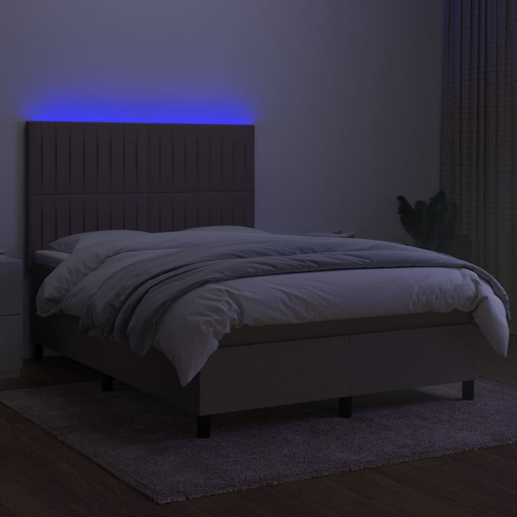 Sommier à lattes de lit et matelas et LED Taupe 140x190cm Tissu - XIOS