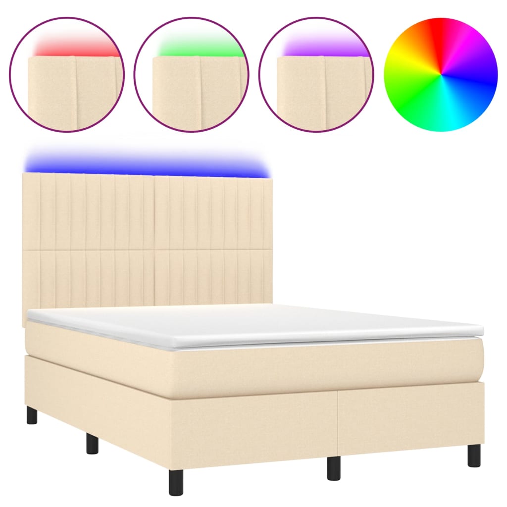 Sommier à lattes de lit et matelas et LED Crème 140x190cm Tissu - XIOS