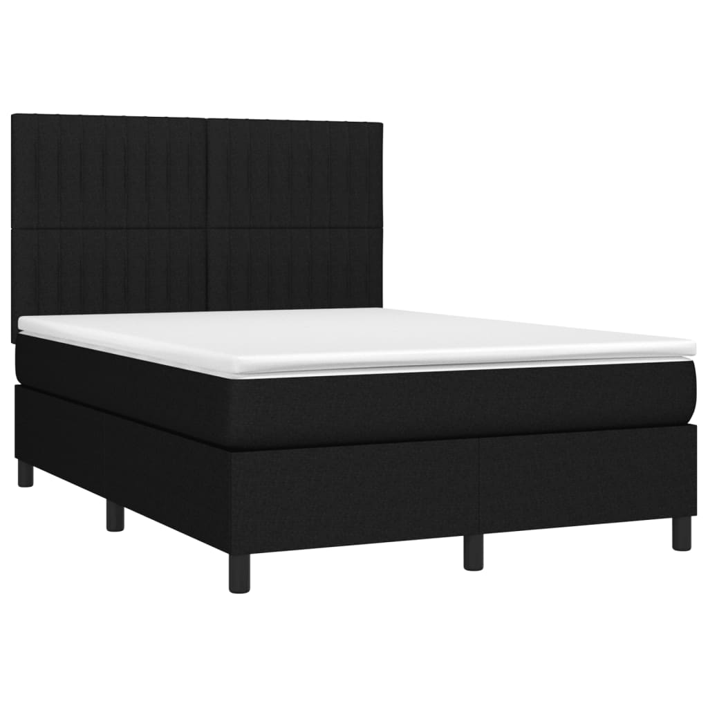 Sommier à lattes de lit et matelas et LED Noir 140x200 cm Tissu - XIOS