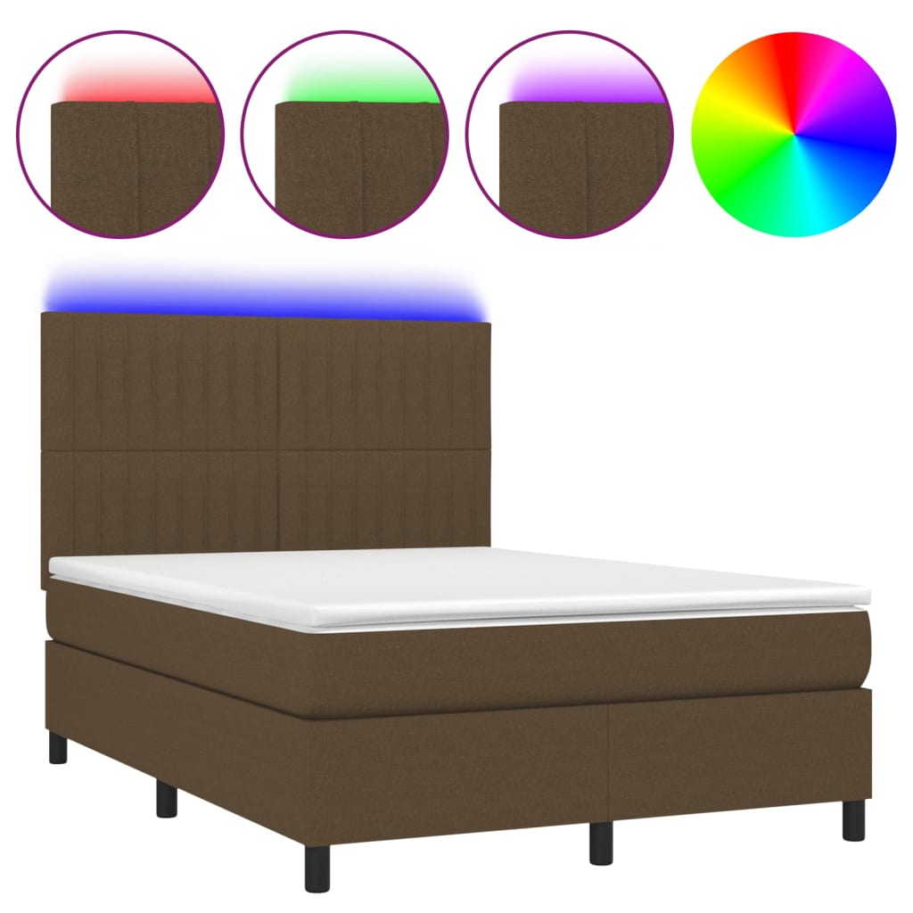 Sommier à lattes de lit matelas et LED Marron foncé 140x200 cm - XIOS