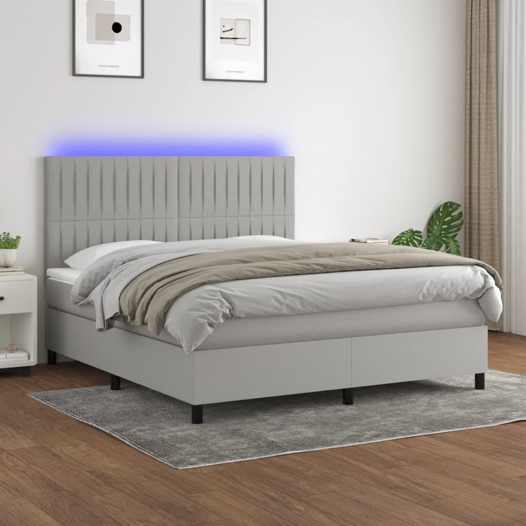 Sommier à lattes de lit et matelas et LED Gris clair 160x200 cm - XIOS