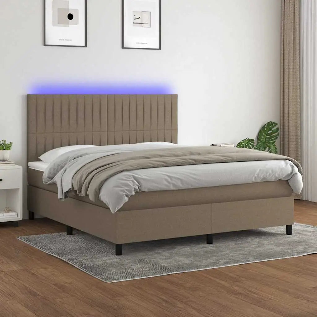 Sommier à lattes de lit et matelas et LED Taupe 160x200cm Tissu - XIOS