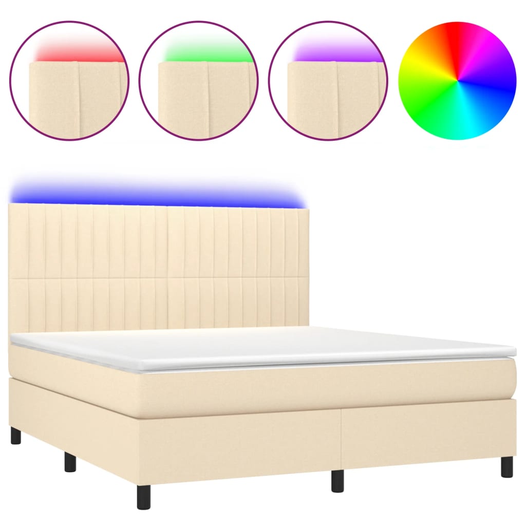 Sommier à lattes de lit et matelas et LED Crème 160x200cm Tissu - XIOS